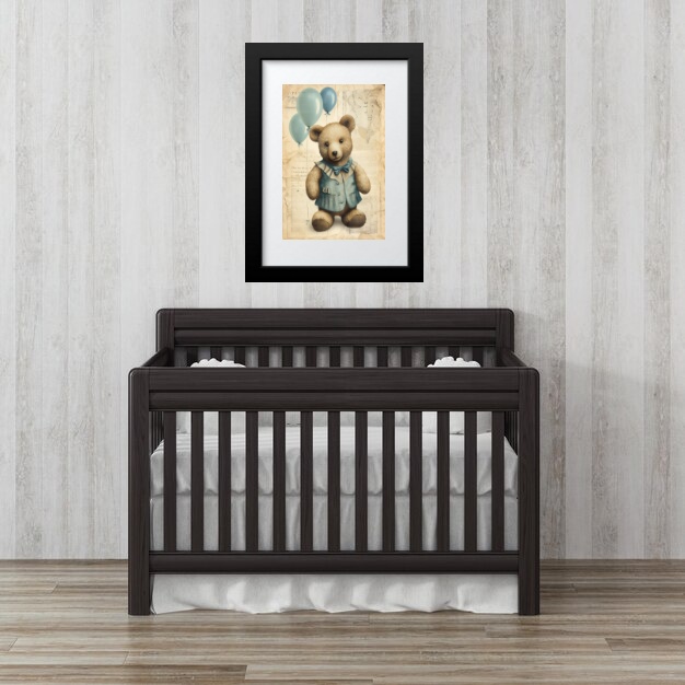 Quadro Infantil Ursa Retrô Balões - 60x48 Cm