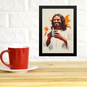 Quadro Jesus Tomando Café - Aquarela