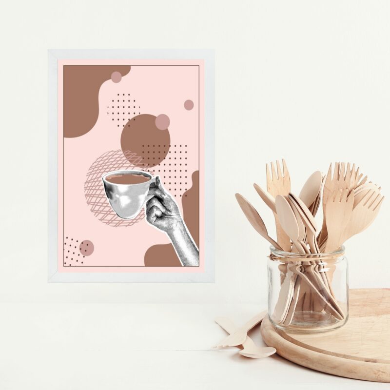 Quadro Moderno Gravura Café Rosa b