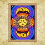 Quadro Moldura Dourada Místico Sol e Lua