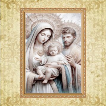 Quadro Moldura Dourada Sagrada Família Prateada