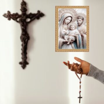 Quadro Moldura Dourada Sagrada Família Prateada b