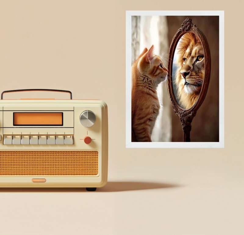 Quadro Motivacional Autoestima Gato Espelho Leão