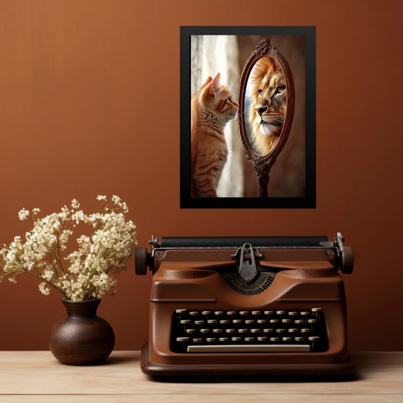 Quadro Motivacional Autoestima Gato Espelho Leão b