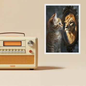 Quadro Motivacional Gatinho Espelho Leão
