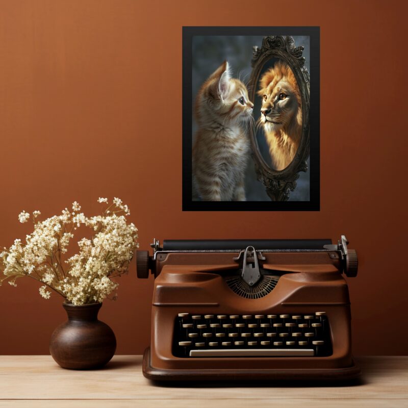 Quadro Motivacional Gatinho Espelho Leão b
