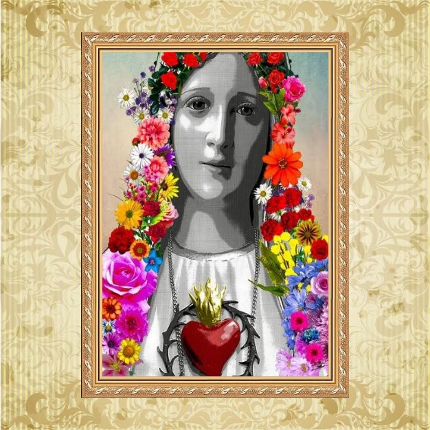 Quadro Religioso Moldura Dourada Maria Flores