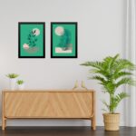 Kit 2 Quadros Abstratos Folhas Fundo Verde