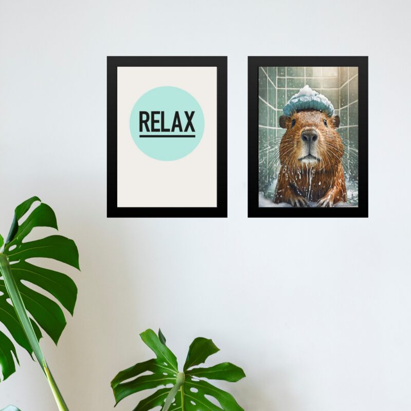 Kit 2 Quadros Banheiro Capivara Relax