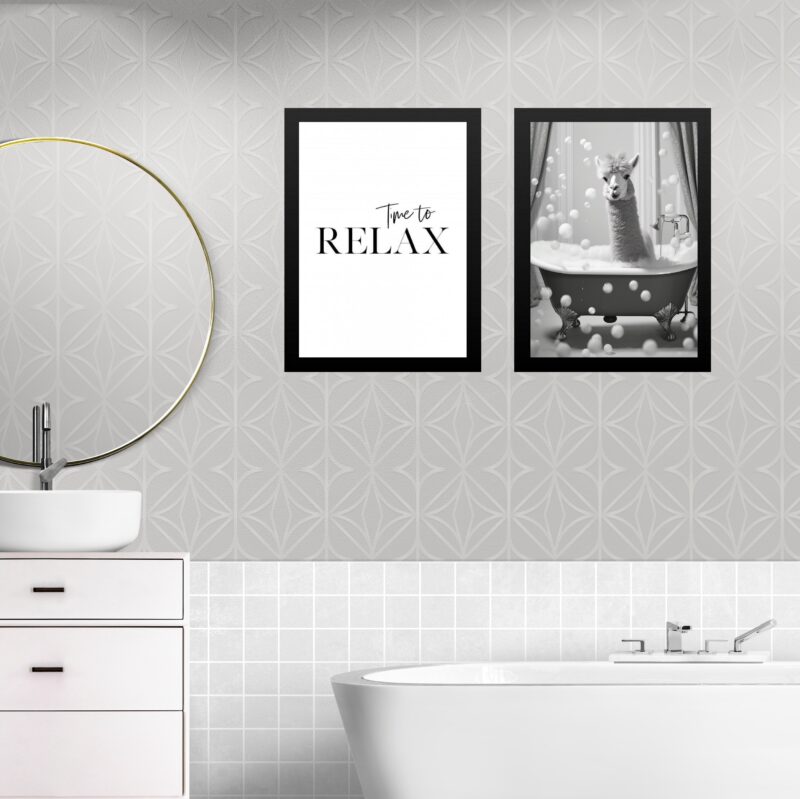 Kit 2 Quadros Banheiro Lhama - Time To Relax