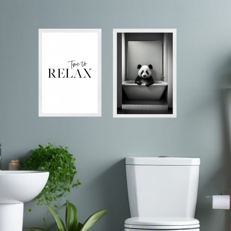 Kit 2 Quadros Banheiro Panda - Time To Relax