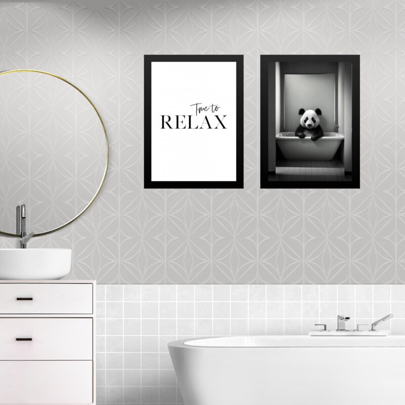Kit 2 Quadros Banheiro Panda - Time To Relax
