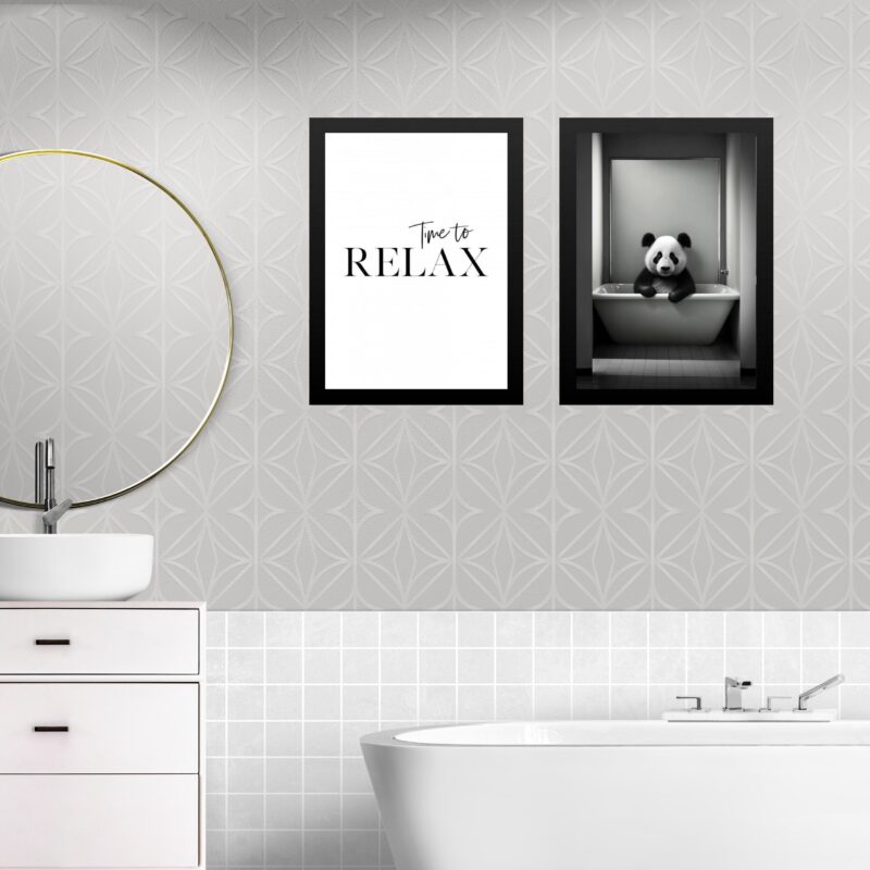 Kit 2 Quadros Banheiro Panda - Time To Relax