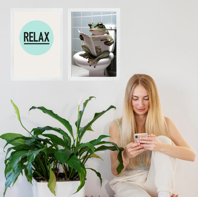 Kit 2 Quadros Banheiro Perereca Relax