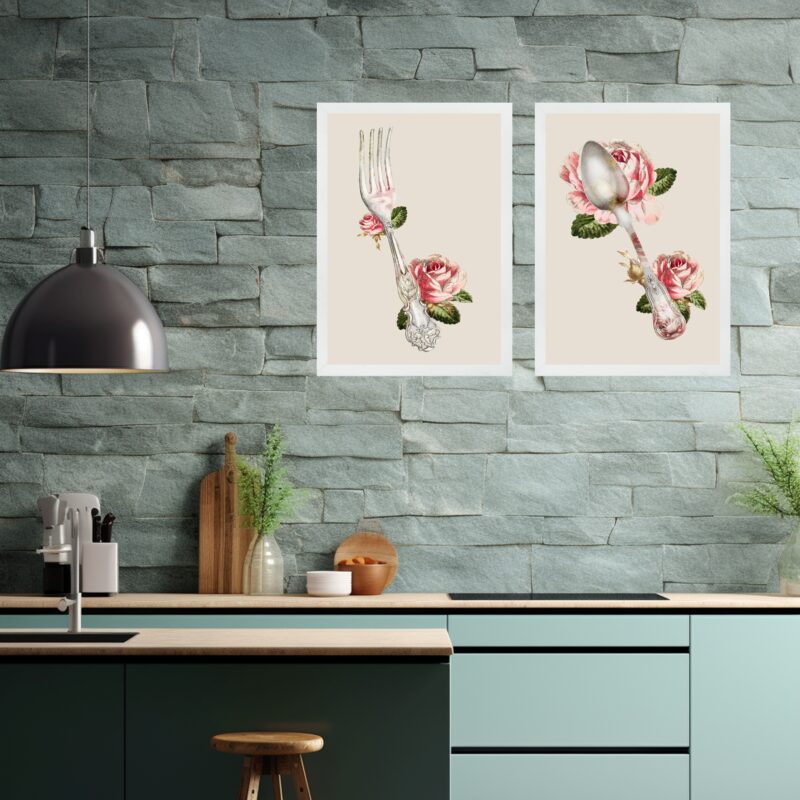 Kit 2 Quadros Cozinha Vintage- Flores b