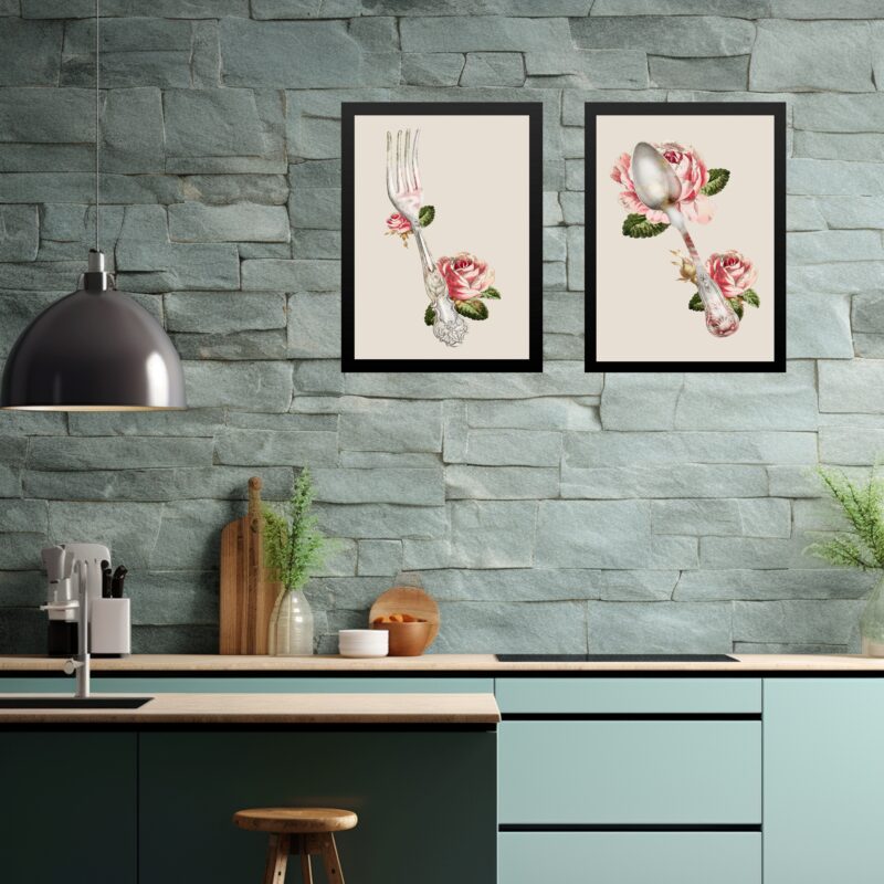 Kit 2 Quadros Cozinha Vintage- Flores