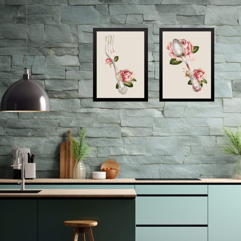 Kit 2 Quadros Cozinha Vintage- Flores