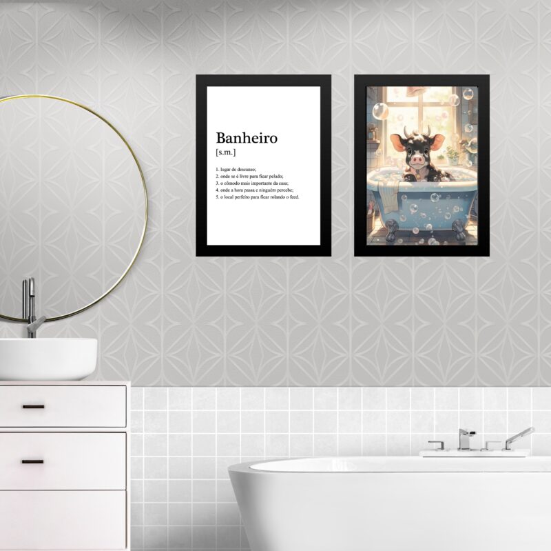 Kit 2 Quadros Decorar Banheiro - Boizinho