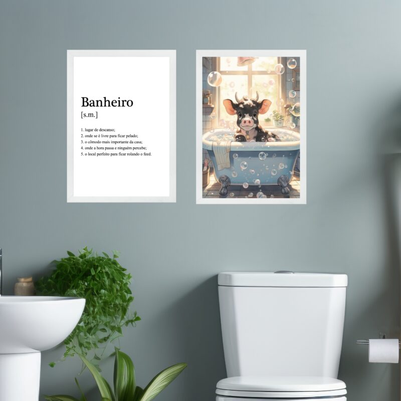 Kit 2 Quadros Decorar Banheiro - Boizinho