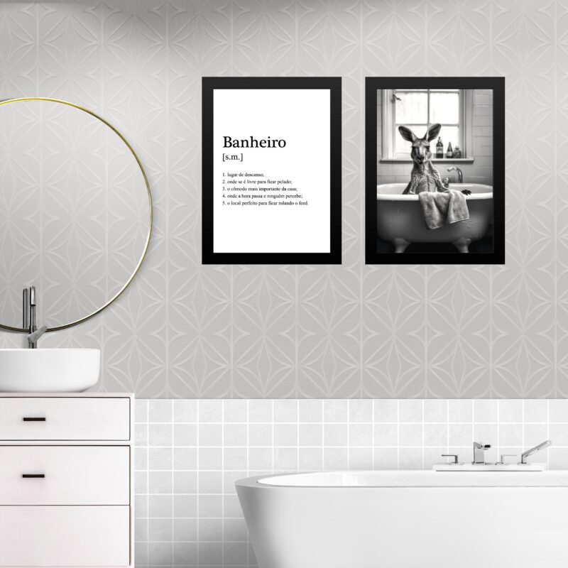 Kit 2 Quadros Decorar Banheiro - Canguru