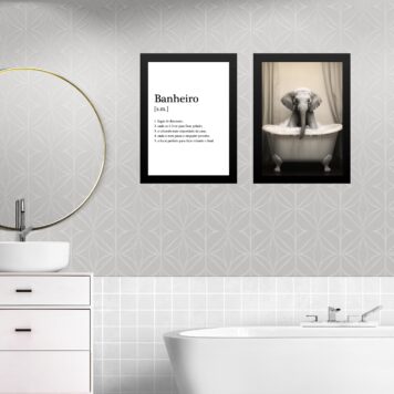 Kit 2 Quadros Decorar Banheiro - Elefantinho