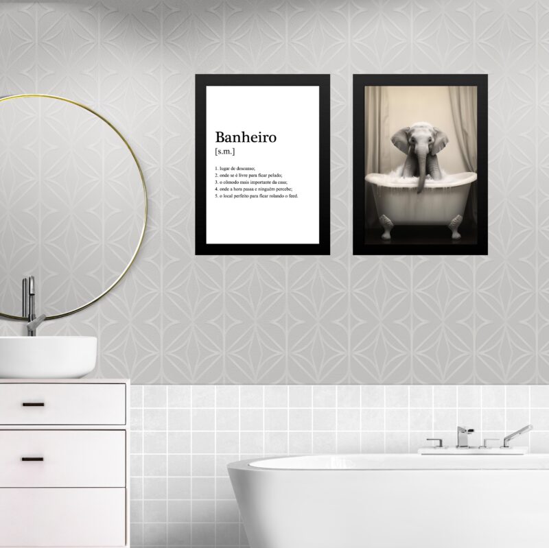 Kit 2 Quadros Decorar Banheiro - Elefantinho