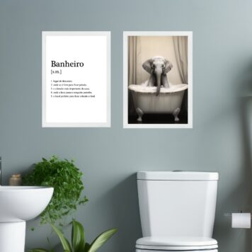 Kit 2 Quadros Decorar Banheiro - Elefantinho
