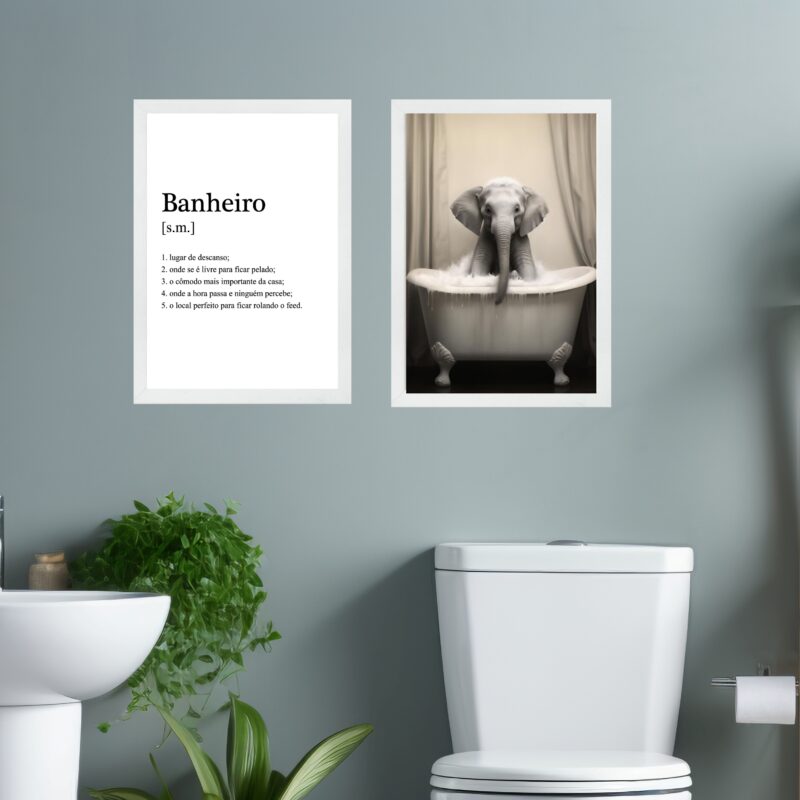 Kit 2 Quadros Decorar Banheiro - Elefantinho