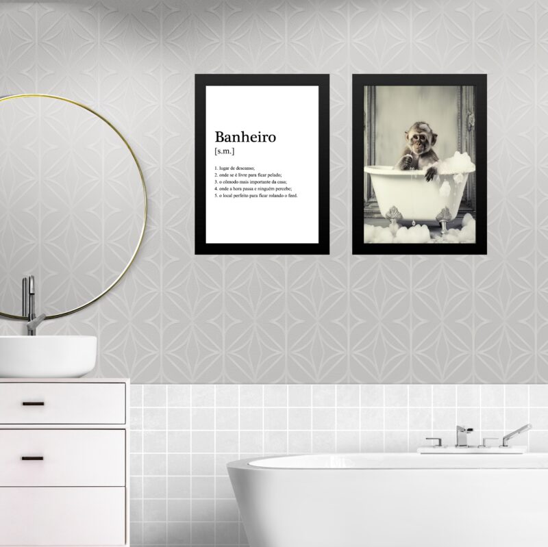 Kit 2 Quadros Decorar Banheiro - Macaquinho