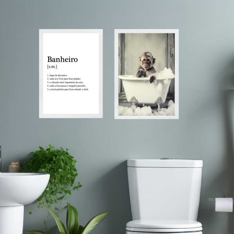 Kit 2 Quadros Decorar Banheiro - Macaquinho