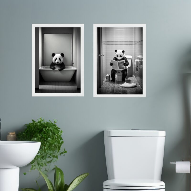 Kit 2 Quadros Decorar Banheiro - Urso Panda