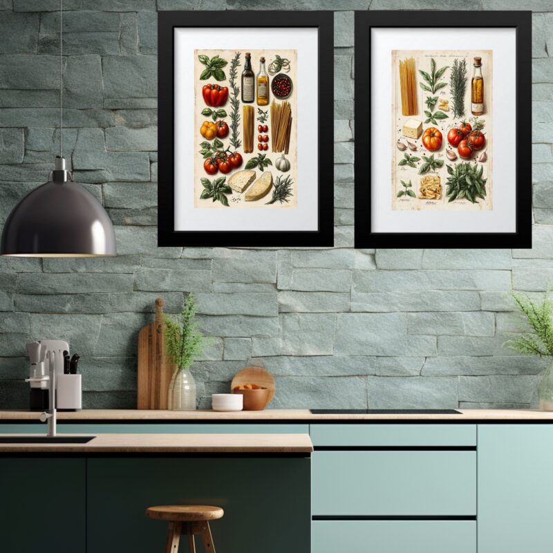 Kit 2 Quadros Grandes Cozinha Italiana- 60x48 Cm