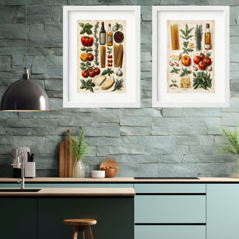 Kit 2 Quadros Grandes Cozinha Italiana- 60x48 Cm b