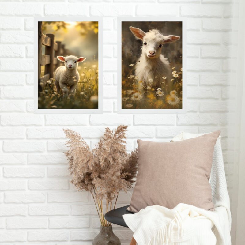 Kit 2 Quadros Para Fazenda - Cabritinho e Ovelhinha b