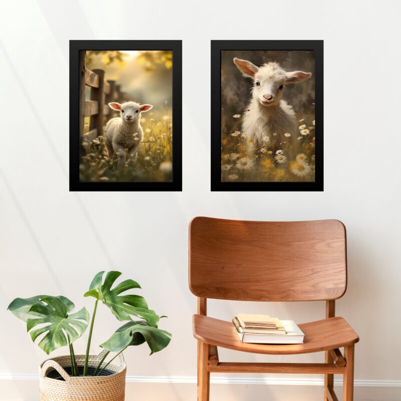 Kit 2 Quadros Para Fazenda - Cabritinho e Ovelhinha