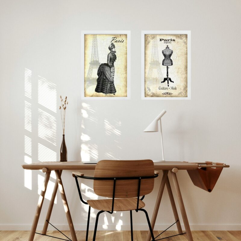 Kit 2 Quadros Vintage Moda Antiga - Paris b