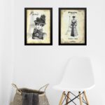 Kit 2 Quadros Vintage Moda - Dama Paris