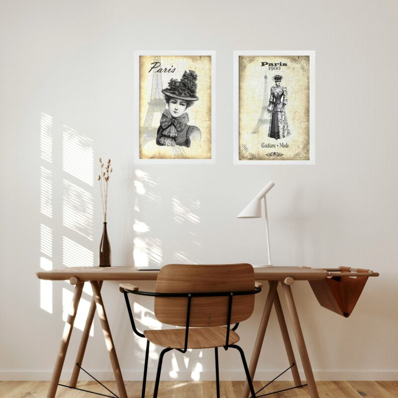 Kit 2 Quadros Vintage Moda - Dama Paris b