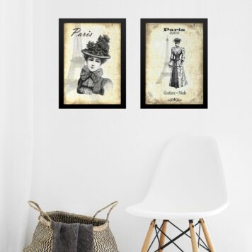 Kit 2 Quadros Vintage Moda - Dama Paris
