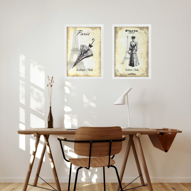 Kit 2 Quadros Vintage Paris - Moda Antiga b