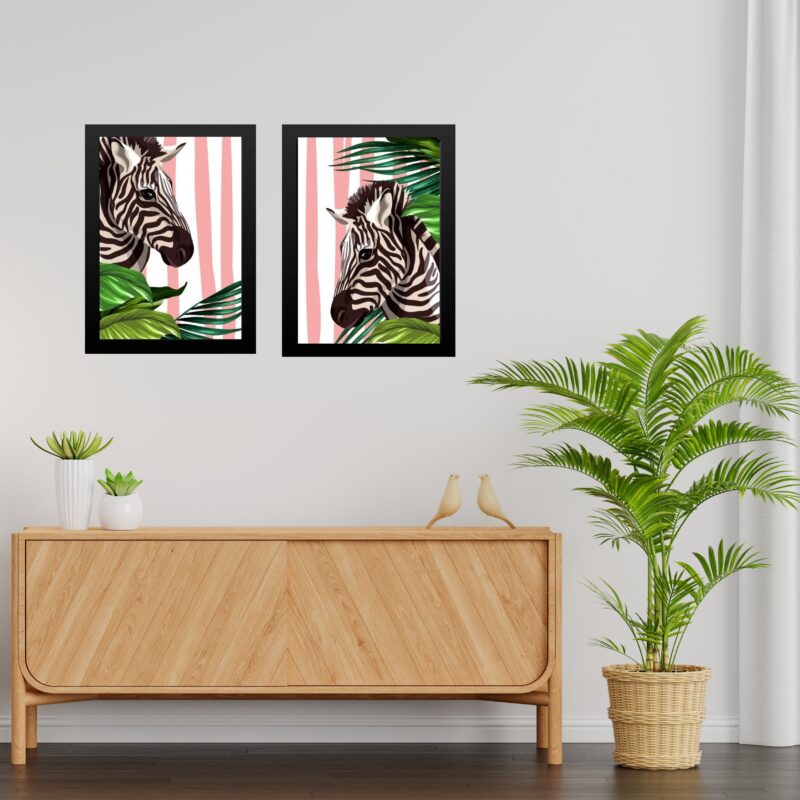 Kit 2 Quadros Zebras Listras Rosas