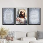 Kit 3 Quadros Jesus Cinza e Dourado - Salmos 91