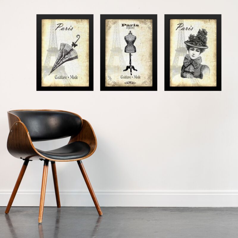 Kit 3 Quadros Paris Antigo - Moda