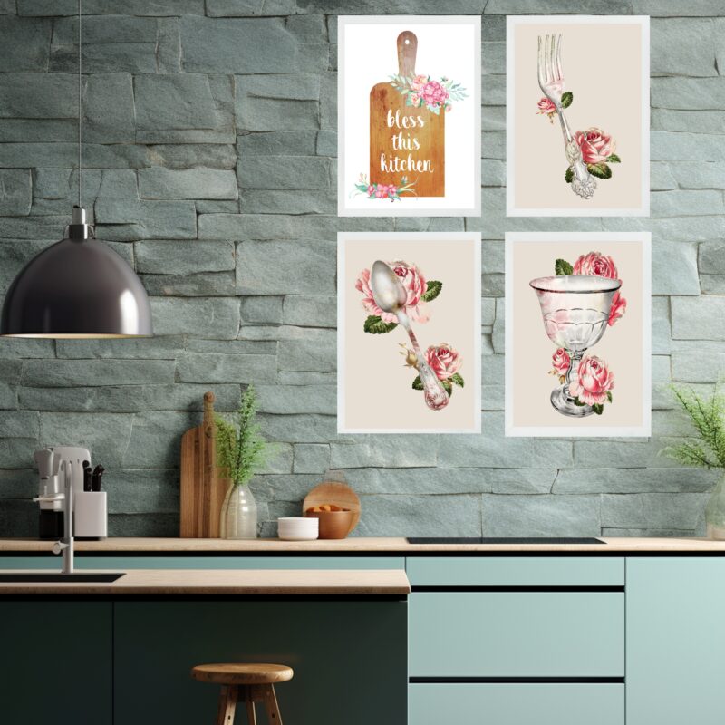 Kit 4 Quadros Cozinha Vintage- Bless This Kitchen b