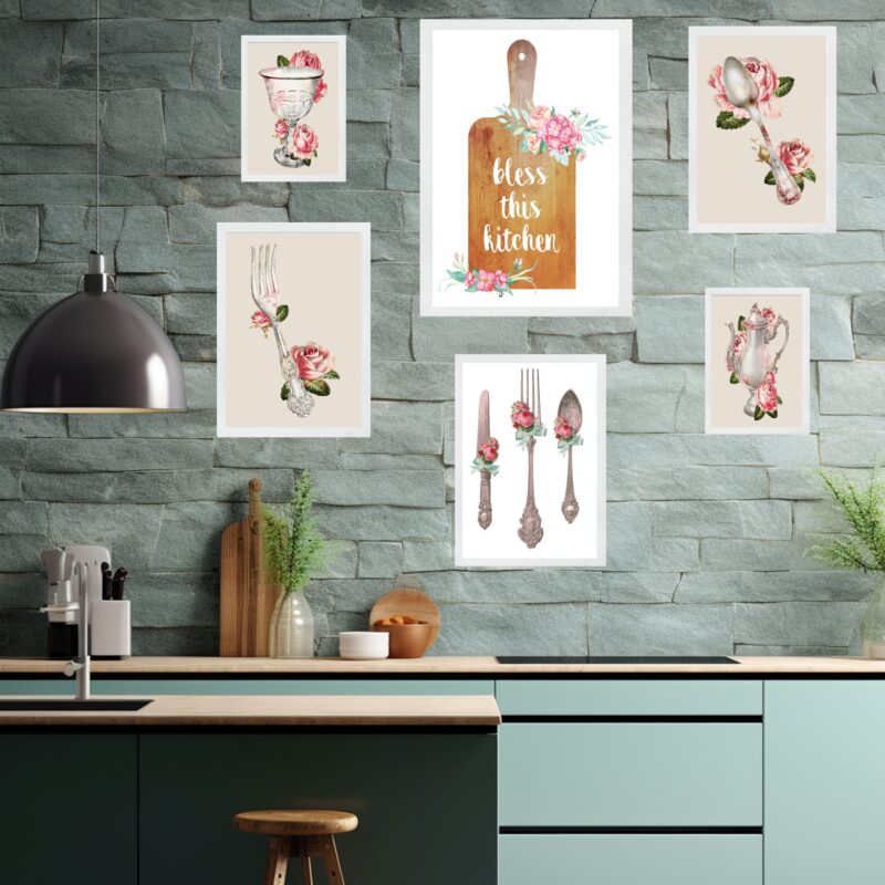 Kit Composição 6 Quadros Cozinha Vintage - Flores