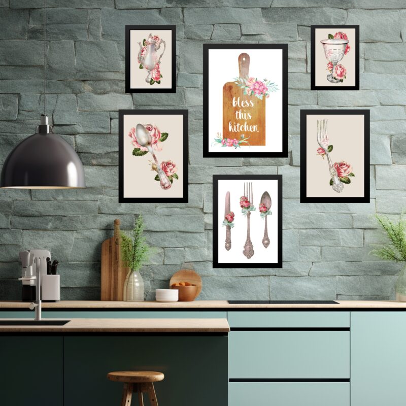 Kit Composição 6 Quadros Cozinha Vintage - Flores b