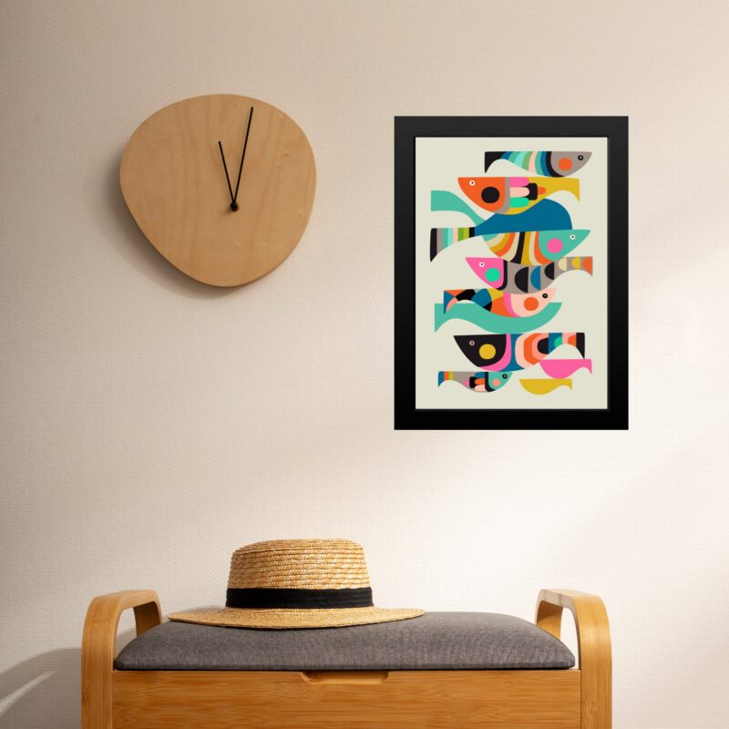 Quadro Arte Cardume De Peixes Abstrato Colorido