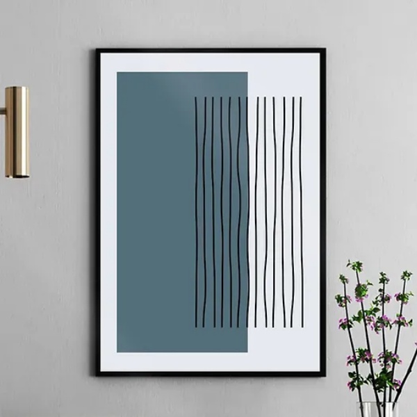 Quadro Azul Petróleo Abstrato Linhas