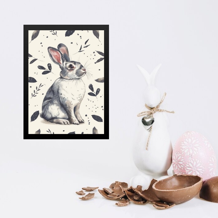 Quadro Coelhinho Vintage Cinza