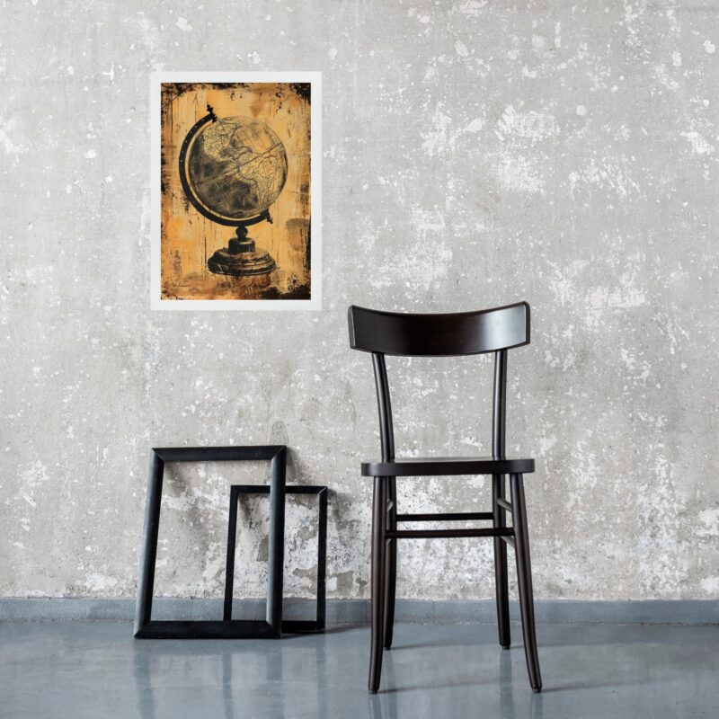 Quadro Decorativo Globo Terrestre Retrô b